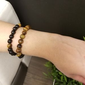 8mm Black Onix And Tiger eyes Beaded Bracelets